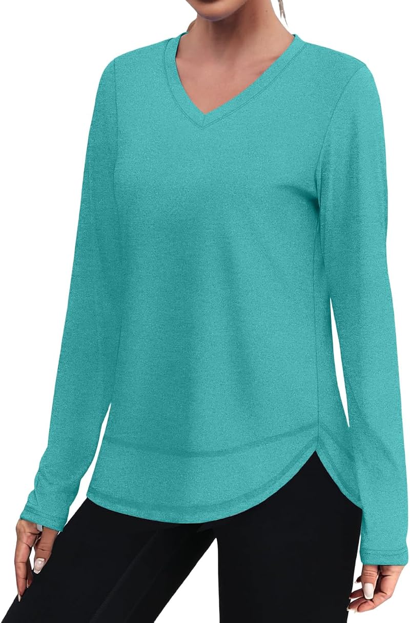 XIEERDUO Women’s Long Sleeve Sun Protection Running Top - Aqua, X-Large