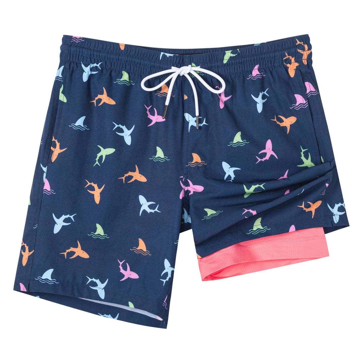 SURF CUZ Men's Mariner Doodles 7" Quick Dry Swim Trunks with Compression Liner, Zipper Pockets, Blue, Size S