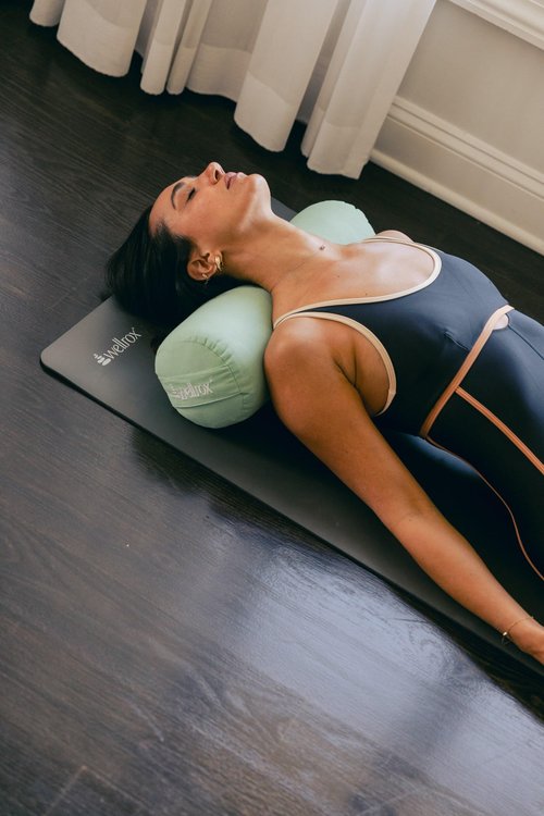 Wellrox Yoga Round Bolster Pillow, Yoga Bolster for Restorative Yoga - 100% Indian Cotton Cover, Firmness & Stability - Yoga Pillow for Hip Opening Poses and Meditation, Washable Cover (Natural)
