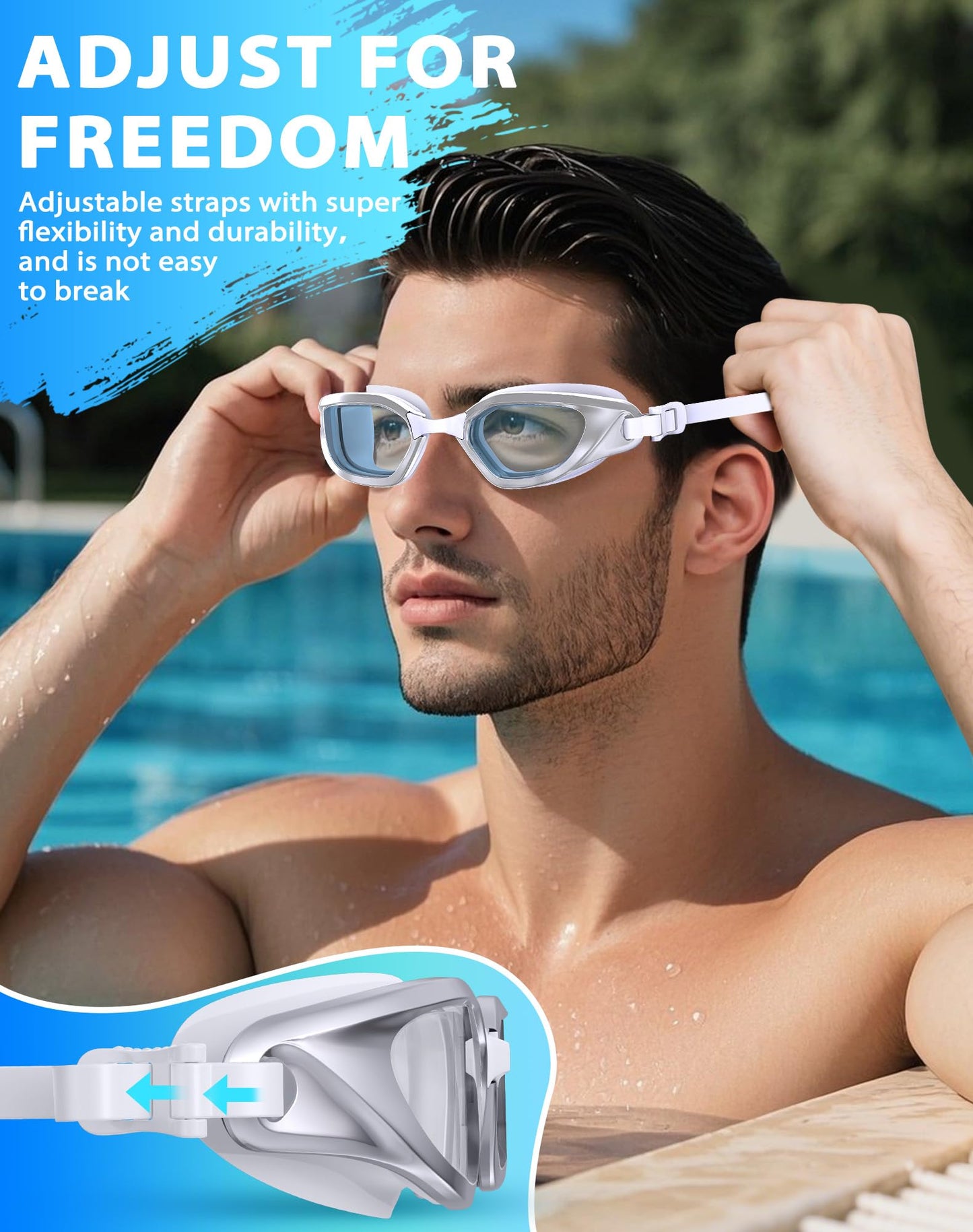 Vegemono Swim Goggles, Unisex Adult Swimming Goggles Anti Fog Anti UV No Leakage Wide View for Men Women Youth