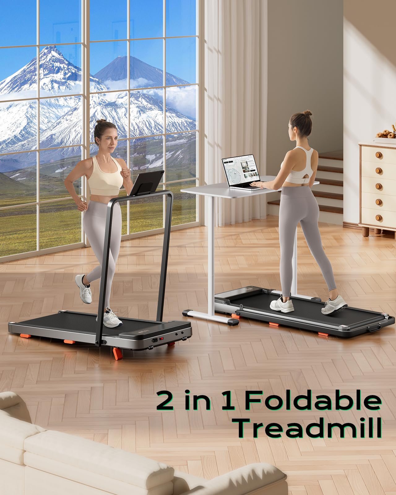 TREAFLOW Walking Pad with Incline, Foldable Treadmill with Handrail for Home Office, Portable Walking Machine, Low Noise, LED Display, 6.2 MPH