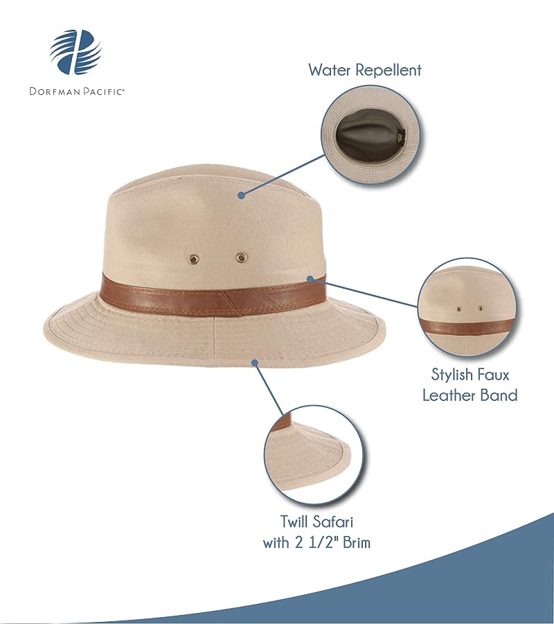 Olive Large-XL Dorfman Pacific Men's Canvas Safari Hat with Faux Leather Trim