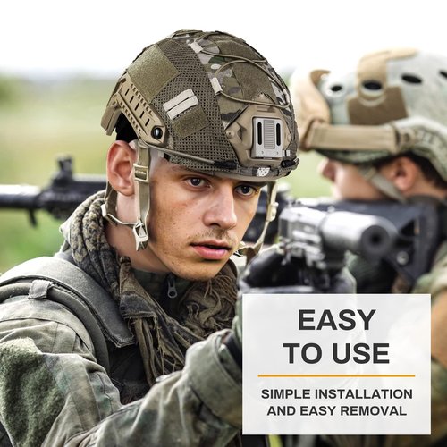 Tactical Airsoft Paintball Fast Helmet with Helmet Cover, PJ Type Tactical Multifunctional Protective NVG Mount for Military Sports Hunting Shooting (Tan(M))