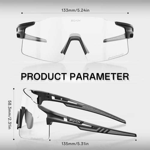SCVCN Photochromic Cycling Glasses Sports Sunglasses Men Women Clear Bicycle MTB UV400 Protection TR90 Frame Running Mountain Bike Baseball Biking Goggles Riding BMX Golf Driving Softball 01 Black