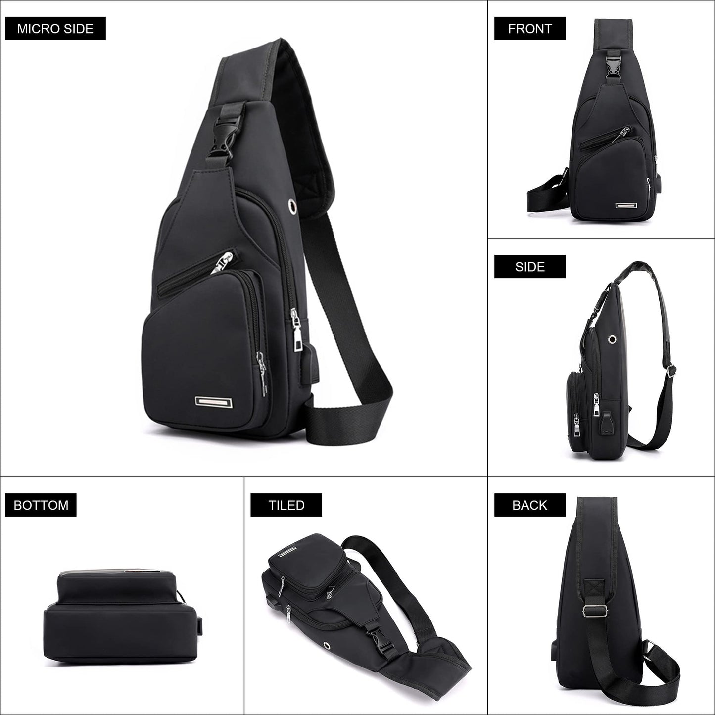 Sling Bag Crossbody Backpack for Men Women with Charger & Headphone Hole