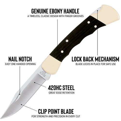Buck Knives 110 Folding Hunter Knife with Finger Grooves and Leather Sheath
