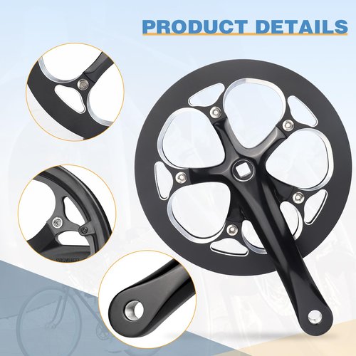 MEGHNA Bicycle Crankset 52 Teeth for 6-10 Speed Gears Lightweight Aluminum Alloy 165mm Crank Arm Dual Chain Guards for Folding Bike E-Bike Square Taper Black
