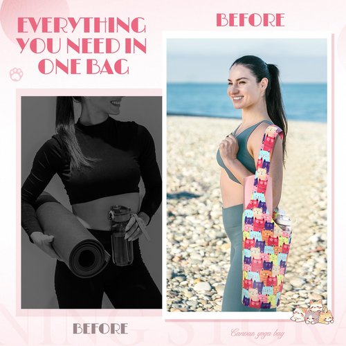 Yeyeplum Yoga Mat Bag Yoga Bags With Shoulder Strap Gym Pocket Sack Long Sports Carrier Tote Exercise Pad Holder For Women Yogi(Cat Pattern)