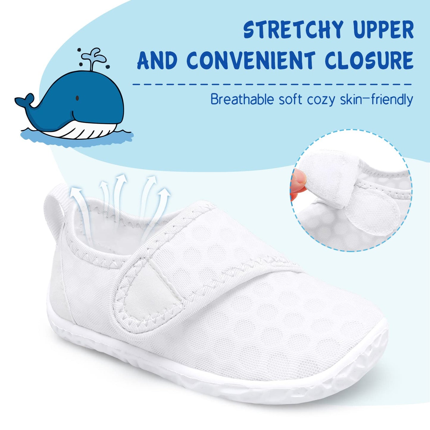 LeIsfIt Kids Water Shoes Toddler Girls Boys Swim Shoes Outdoor Quick-Dry Breathable Aqua Socks for Beach Pool Surf, White, 1 Big Kid