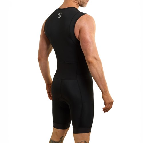 Synergy Triathlon Tri Suit - Men's Race Sleeveless Trisuit (Black/Ink, Large)