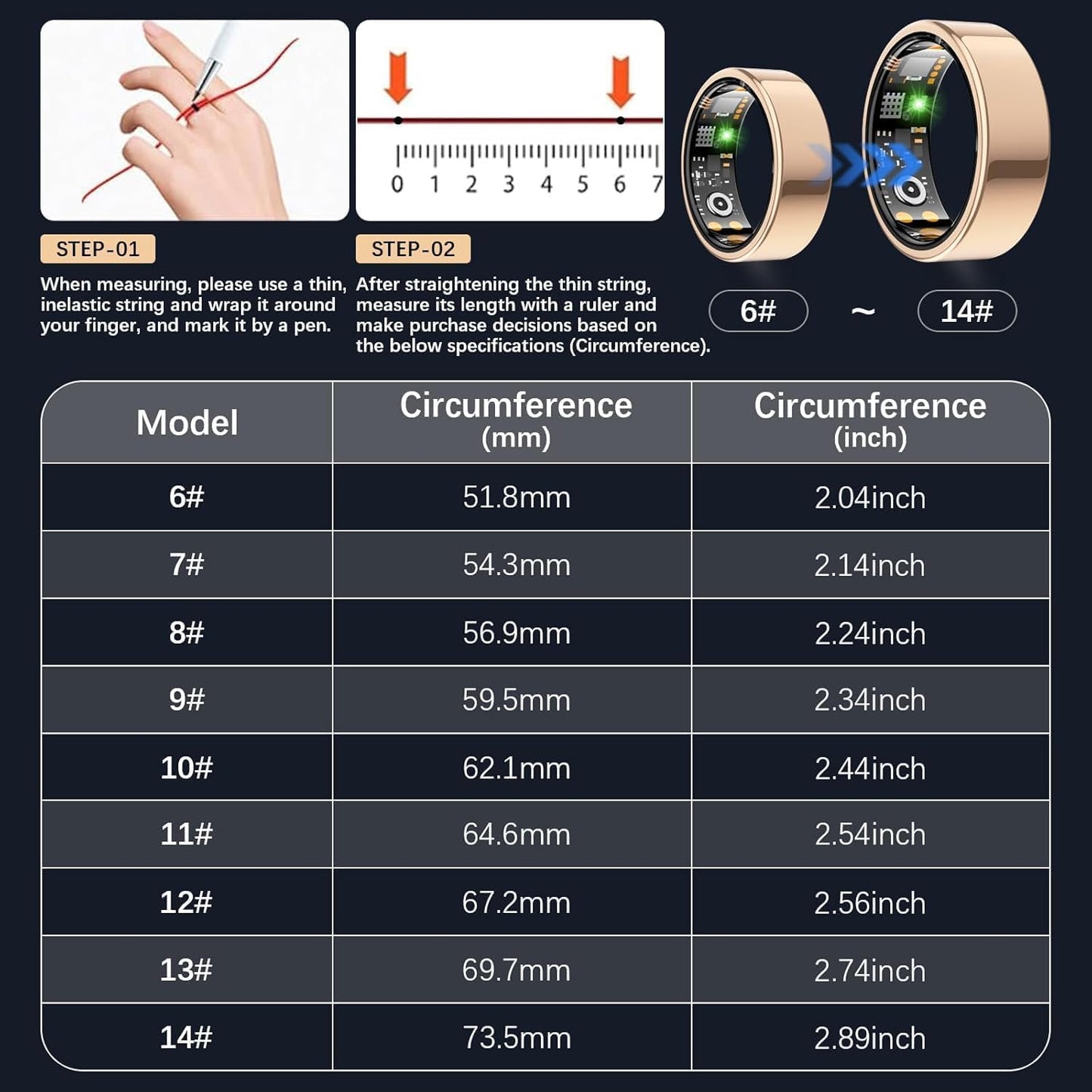 Smart Ring for Women Men, Fitness Ring with Heart Rate, Blood Oxygen,Stress, Sleep Tracker, Step Tracker, Fit Ring No Subscription Fee, IP68 Waterproof Smart Ring for iPhone & Android (Rose Gold, 8#)