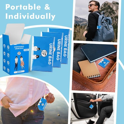 Kingci Disposable Pee Bags, 900ML Urine Bags for Women Men, 12 Pack Emergency Portable Urinal Bag and Vomit Bag Female Urinal Bags for Travel, Camping, Traffic Jams, Patient, Pregnant