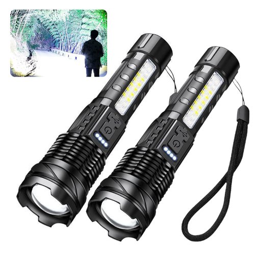 Rechargeable Flashlights High Lumens 10000lm, 7mode Flashlights Rechargeable Super Bright High Powered Flash Light Adjustable Tactical Flashlight LED Flashlight for Emergency Home 2pcs (2)