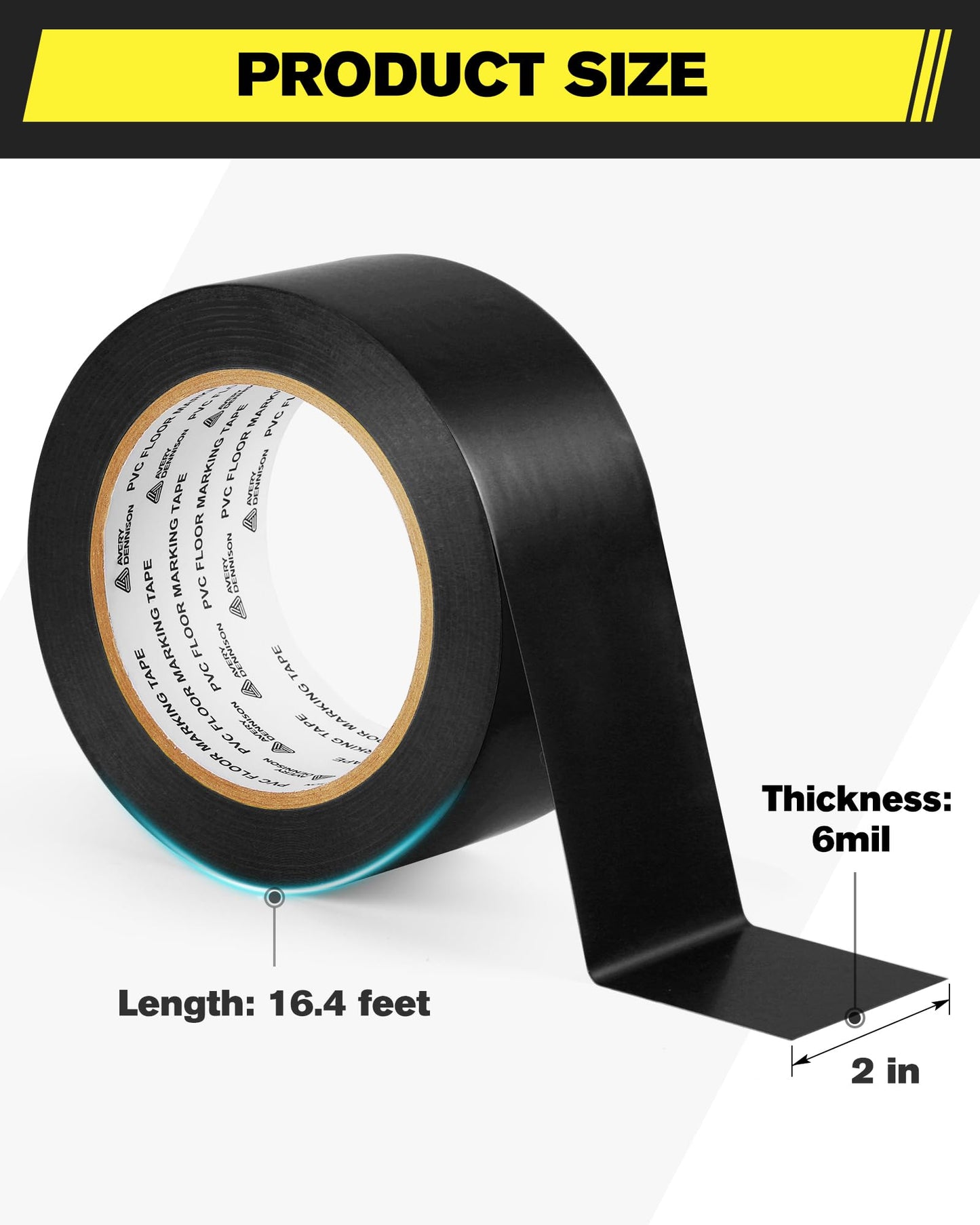 Avery Dennison Floor Marking Tape, 2 Inch x 108 Ft Black Caution Tape, 1 Roll Heavy Duty Safety Warning Tape, High Adhesion for Indoor/Outdoor | Warehouse, Factory, Parking, Industrial