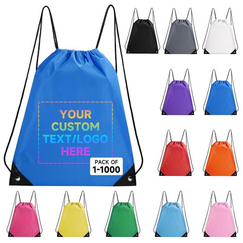 Custom Drawstring Bags With Logo, 50 PCS Personalized Text Drawstring Backpack Bulk, Easy-to-Carry String Bag Great for Gym, Travelling and for Everyday Use (Royal Blue)