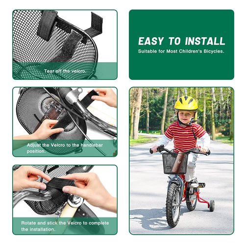 ANZOME Kids Bike Basket, Bicycle Basket for Boy and Girl, Waterproof Metal Wire Children's Bicycle Basket, Suitable for Most Children's Bicycles and Kids Tricycles (Black)