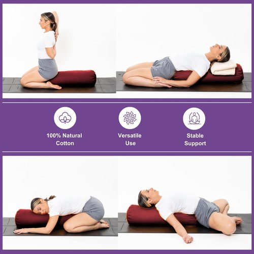 Round Yoga Bolster Maroon, Yogikuti bolster for restorative yoga, iyengar yoga bolster, supportive, handmade bolster