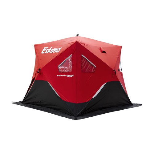 Eskimo FF949 FatFish Pop-up Portable Hub-Style Ice Shelter, Wide Bottom Design 61 sq ft. Fishable Area, 3-4 Person Non-Insulated , Red , 99" x 99"