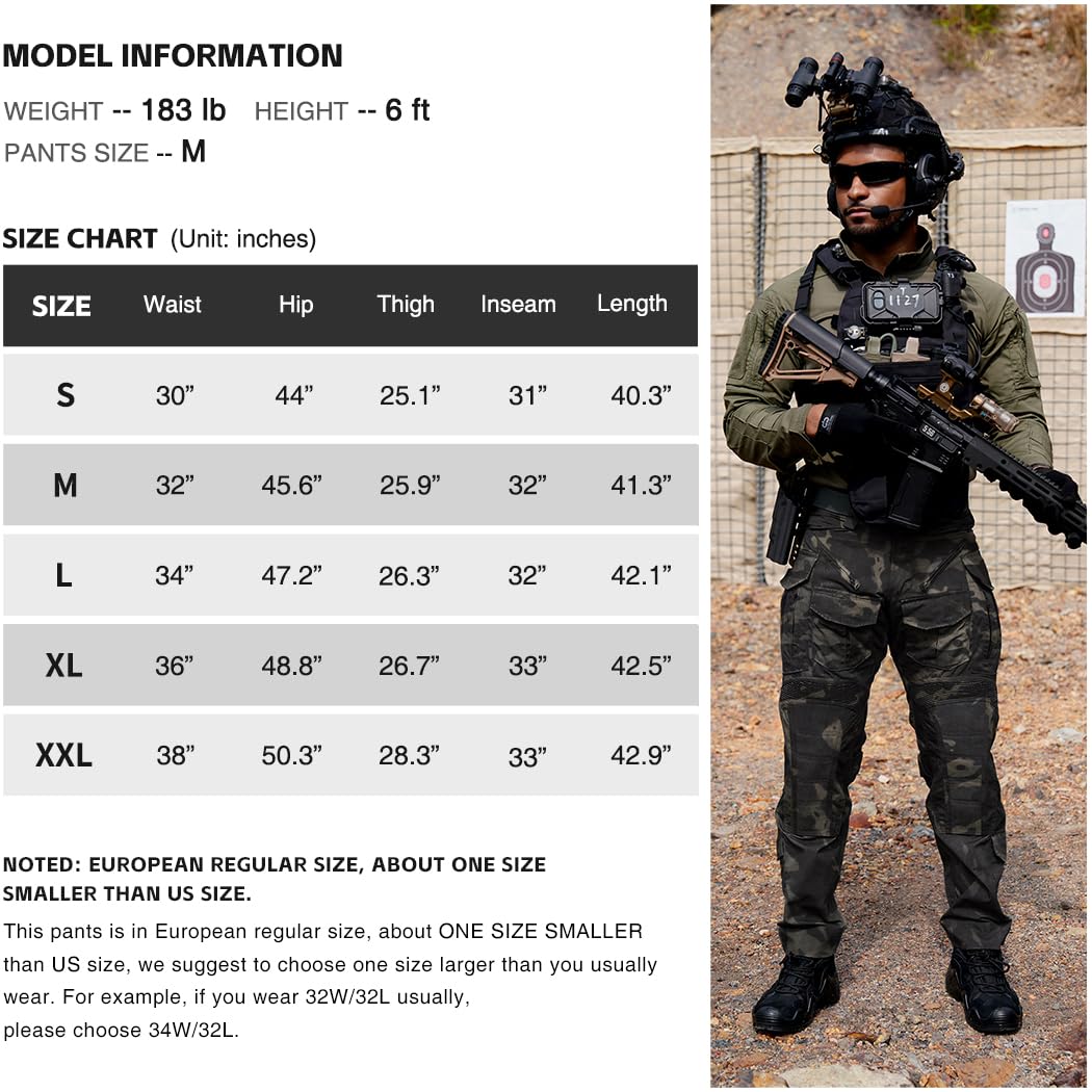 IDOGEAR OUTDOOR G5 Combat Pants Men's Tactical Trousers with Hidden Knee Pad Camo Tactical Gear for Airsoft Hunting Paintball(camo Black,34W x 32L)