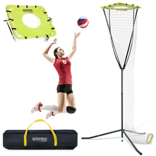 Volleyball Training Equipment, Volleyball Setter Training Net with Adjustable Height (7.5-10.5 FT) & Angle, Serve Trainer Equipment with Carry Bag for Serving, Spiking & Setting Drills
