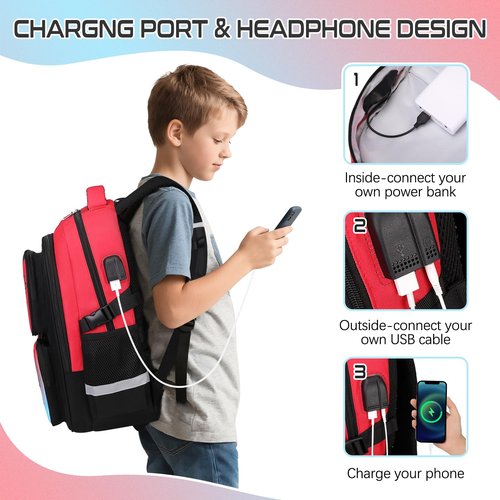 Gamer Backpack for Boys , 3PCS Boys Backpack with Lunch Box & Pencil Pouch, Waterproof School Bags for Boy Kids Children Teens, Elementary Middle School, Kids Book Bag Casual Daypack (Red Black)
