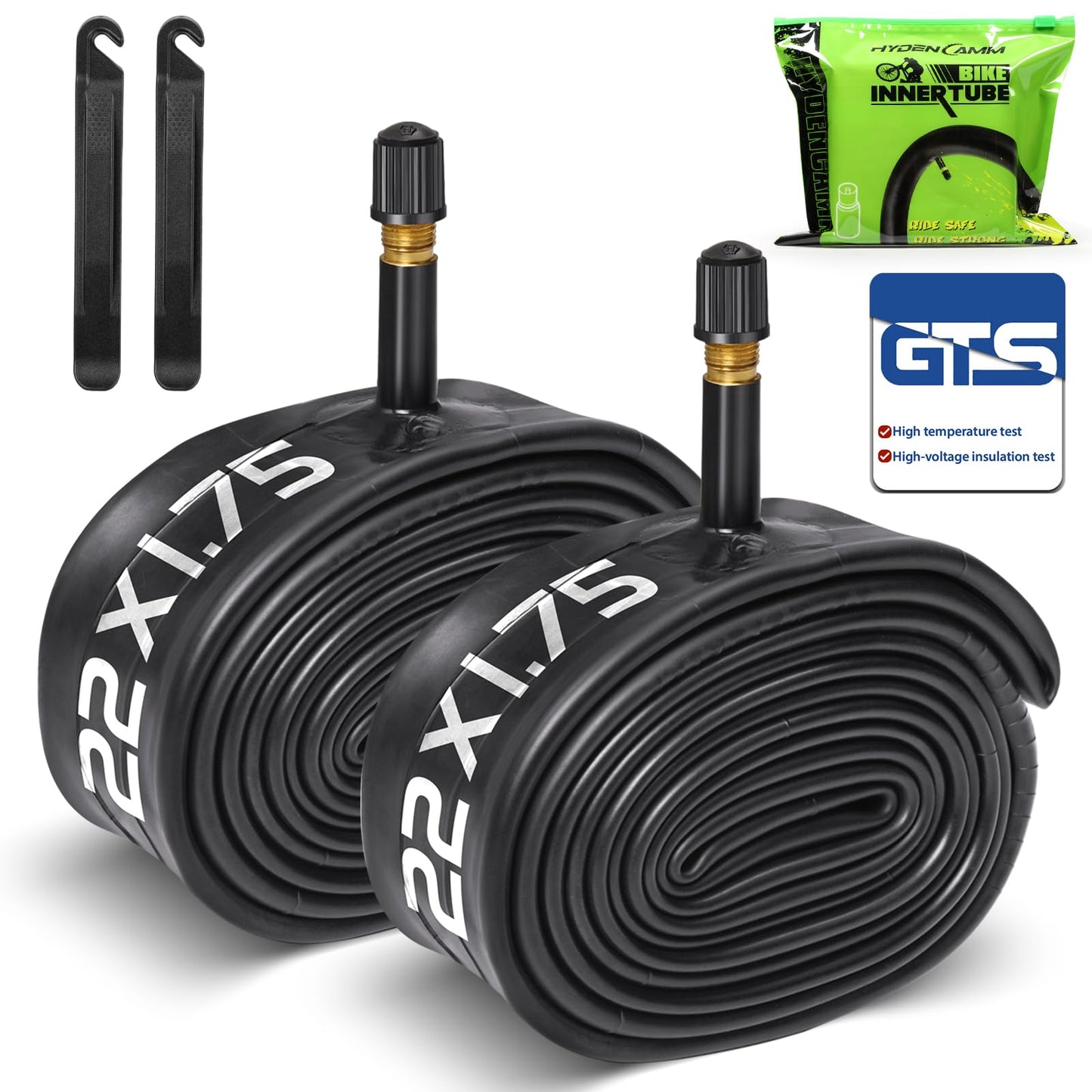 Hydencamm 2 Pack 22 Inch Inner Tube Fit 1.75/1.95/2.125 with 32mm Schrader Valve, 22×1.75/2.125 with 2PCS Levers, 22” Bicycle Inner Tube Compatible with Kids/Road Bikes (2 of One Size)