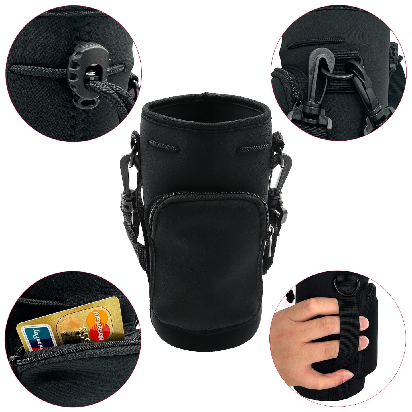 Wanty Neoprene 32 Oz Insulated Water Drink Bottle Cooler Pocket Carrier Sleeves Tote Bag with Adjustable Straps for Climbing Cycling and Running Outdoor Activities (32 Oz)
