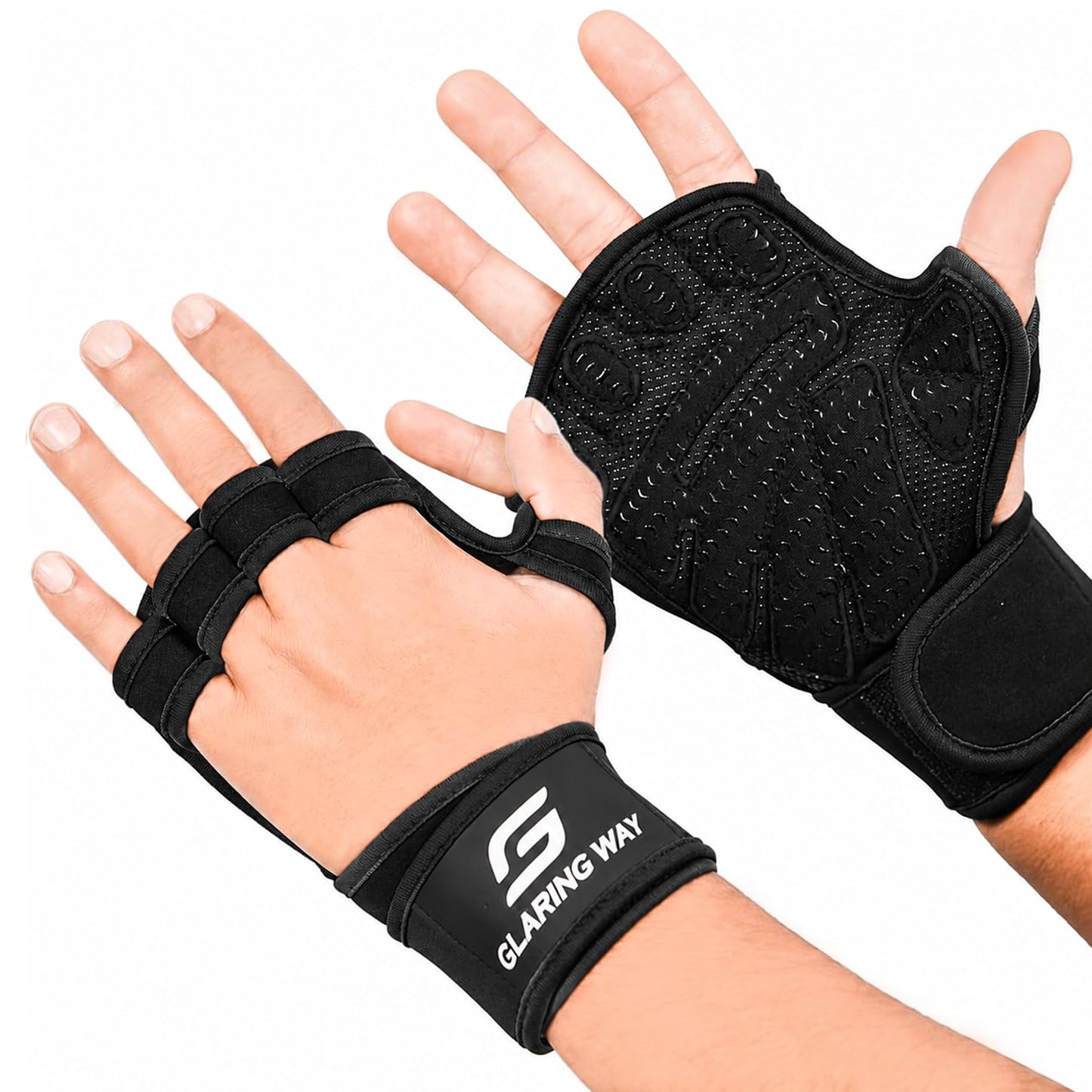 Ventilated Weight Lifting Gloves for Men & Women with Wrist Wrap Support – Neoprene Padded Workout Gym Gloves with Full Palm Protection, Strong Grip for Fitness, Training & CrossFit (Black, Large)