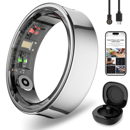 APOBATK Smart Ring for Men and Women, Silver Fitness Tracker Ring with Heart Rate, Sleep Tracking, Step Counter, 170+ Activity Modes, Gesture Control for Music and Video, IP68 Waterproof Siver #09