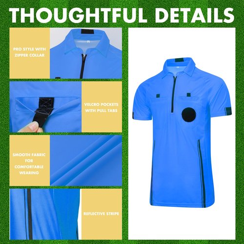 Soccer Referee Shirt Jersey Kit Official Short Sleeve Ref Shirts Uniform Halloween Costume for Men & Women Blue M