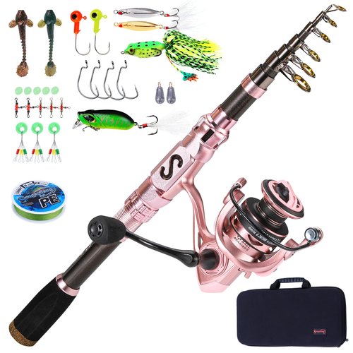 Sougayilang Telescopic Fishing Pole Combo,Carbon Fiber Fishing Rod ，Ultra-Smooth Spinning Reels Fishing Carrier Bag for Travel Saltwater Freshwater(1pack/2pack)