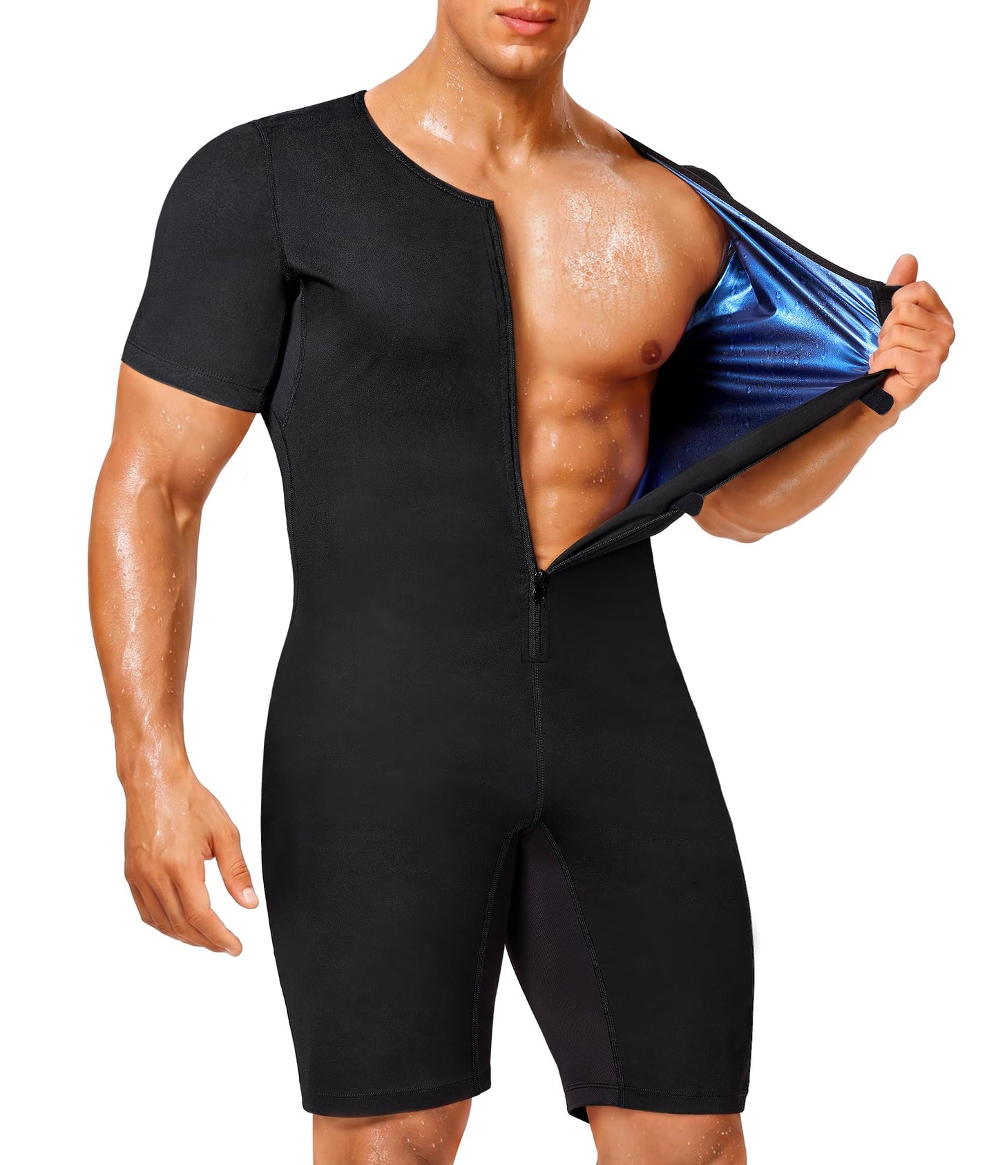 Junlan Sauna Suit for Men Full Body Waist Trainer Sauna Shirt for Working Out(Blue,X-Large)