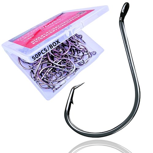 Circle Hooks Fishing Hooks 2X Strong Octopus Offset Fish Catfish Bulk Fishing Gear Equipment Hooks Set Saltwater Freshwater 50PCS(1# 50/Pack)