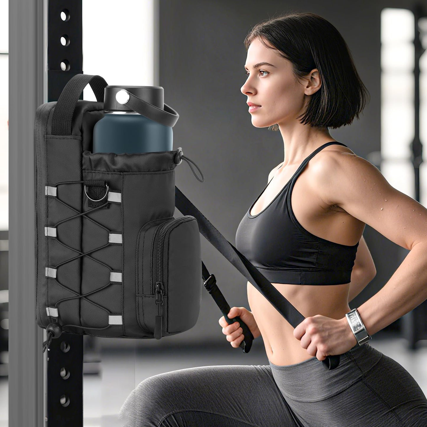 Magnetic Gym Bag Water Bottle Holder With Strap for Men and Women (Black)