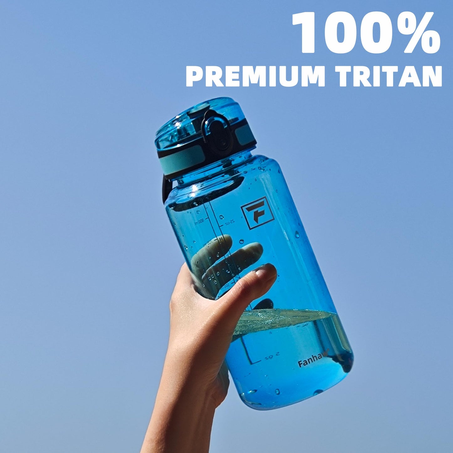 Fanhaw 32 Oz Clear Tritan Water Bottle, BPA-Free & Leak-Proof, Wide Mouth with Anti-dust Chug Lid, Reusable Plastic Bottle for Gym, Travel, School & Office, Back to School Essentials (Clear&White)