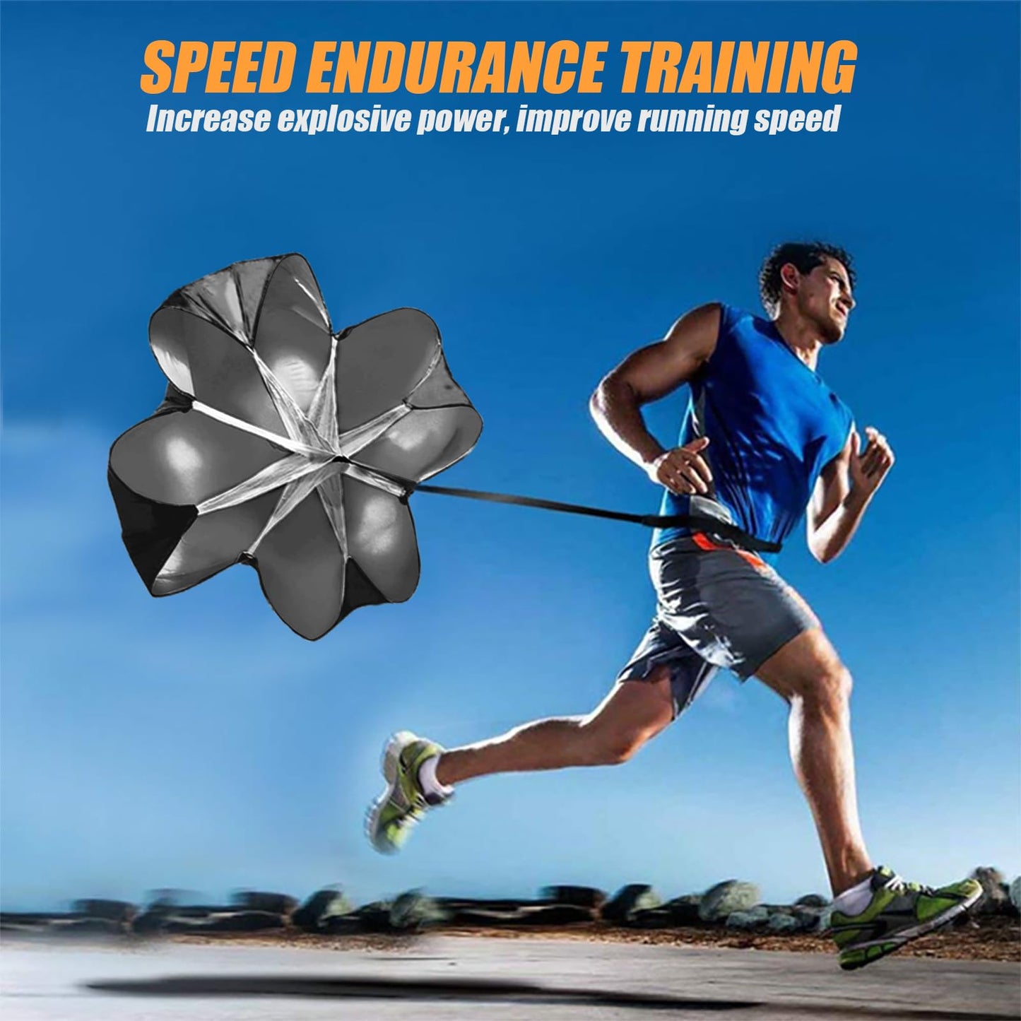 Running Parachute for Speed Training, Adjustable Speed Chute for Track and Field Football Basketball Soccer Training, 56-Inch Parachute with 12-33LBS Resistance, Quick-Release Belt for Adults & Kids