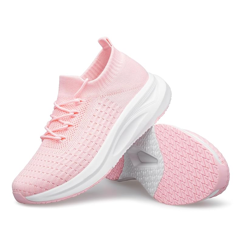 YHOON Womens Slip-On Walking Shoes - Mesh Non-Slip Casual Sneakers (Pink+12)
