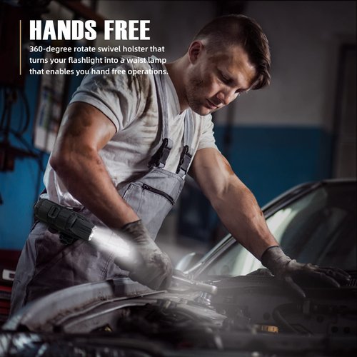 LIVANS Tactical Flashlight Pouch Holster, Rotatable Flashlight Holder Belt Clip Tactical Torch Carry Case with 360 Degree Carabiner Reel Clip