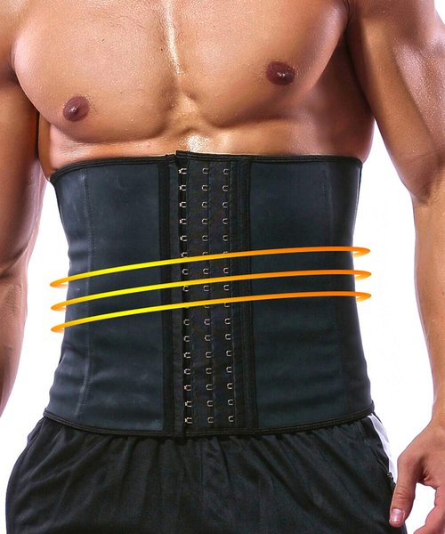 GainKee Latex Men Waist Trainer Corsets With Steel Bone Sweat Sauna Suit For Fitness (Medium)