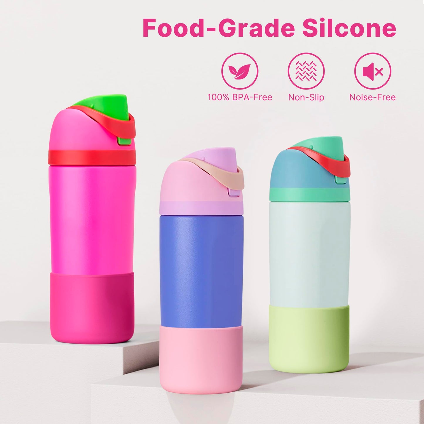 Diumepo Silicone Boot for Owala 14/16 oz Water Bottle, Anti-Slip Protective Sleeve for Owala 12 oz Tumbler, Boot Bottom Base fit Flip 14 oz Insulated Stainless-Steel Water Bottle (Rose Red)