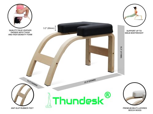 THUNDESK Yoga Inversion Bench & Headstand Prop - Upside Down Chair for Balance Training & Core Strength Building - Pilates Chair (Black)