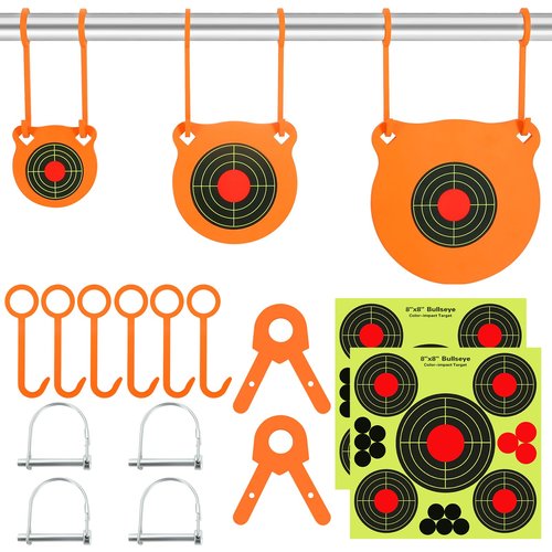 GADFISH AR500 Steel Target Combo Set, 3/8" Gong Target Hanging Kit, Outdoor Hanging Gong Targets with 10 Pcs Paper Targets, Complete AR500 Steel Kit Fit for 1 Inch OD EMT Conduit(Without Metal Stand)