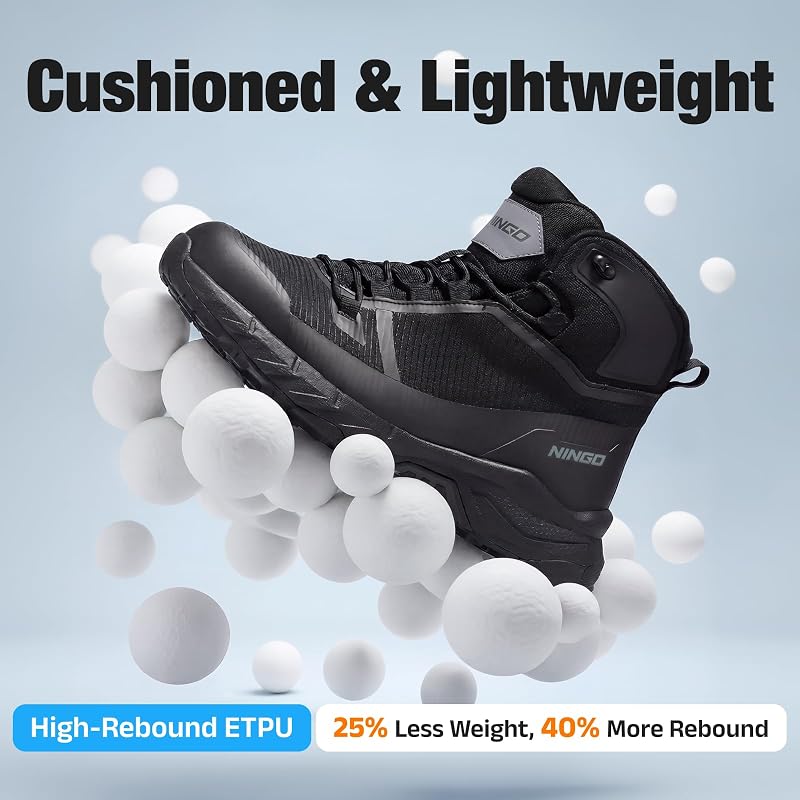 Men's Waterproof Hiking Boots - Lightweight Outdoor Shoes in Black