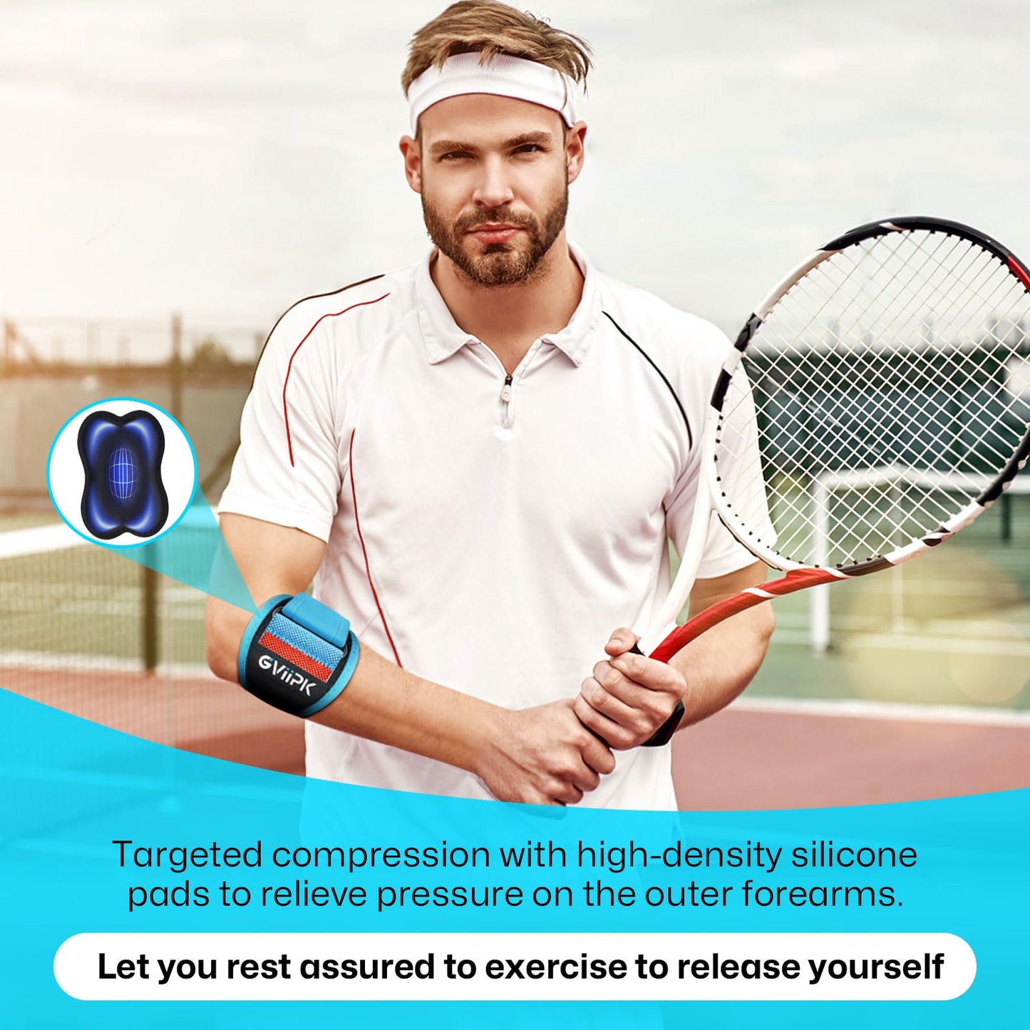 Gviipk 2026 Elbow Brace for Tendonitis and Tennis Elbow for Women Men, Breathable Tennis Elbow Strap with Compression Pad for Pain Relief, Adjustable Forearm Brace with Pressure Warning Design - 1Pack