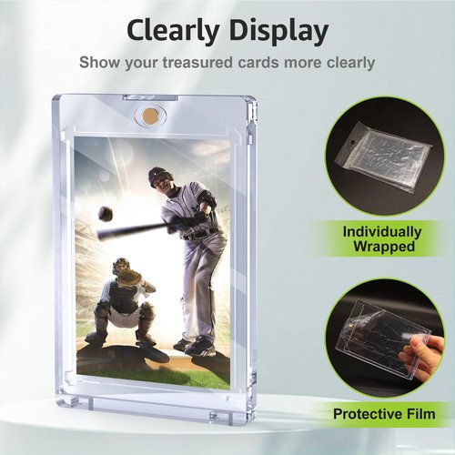 SAMYUCHO 75PT Magnetic Card Holder for Trading Cards, 15 Pack One Card Touch Holder, U-V Protection Baseball Card Display Case Hard Plastic Protector for Basketball Sports Game