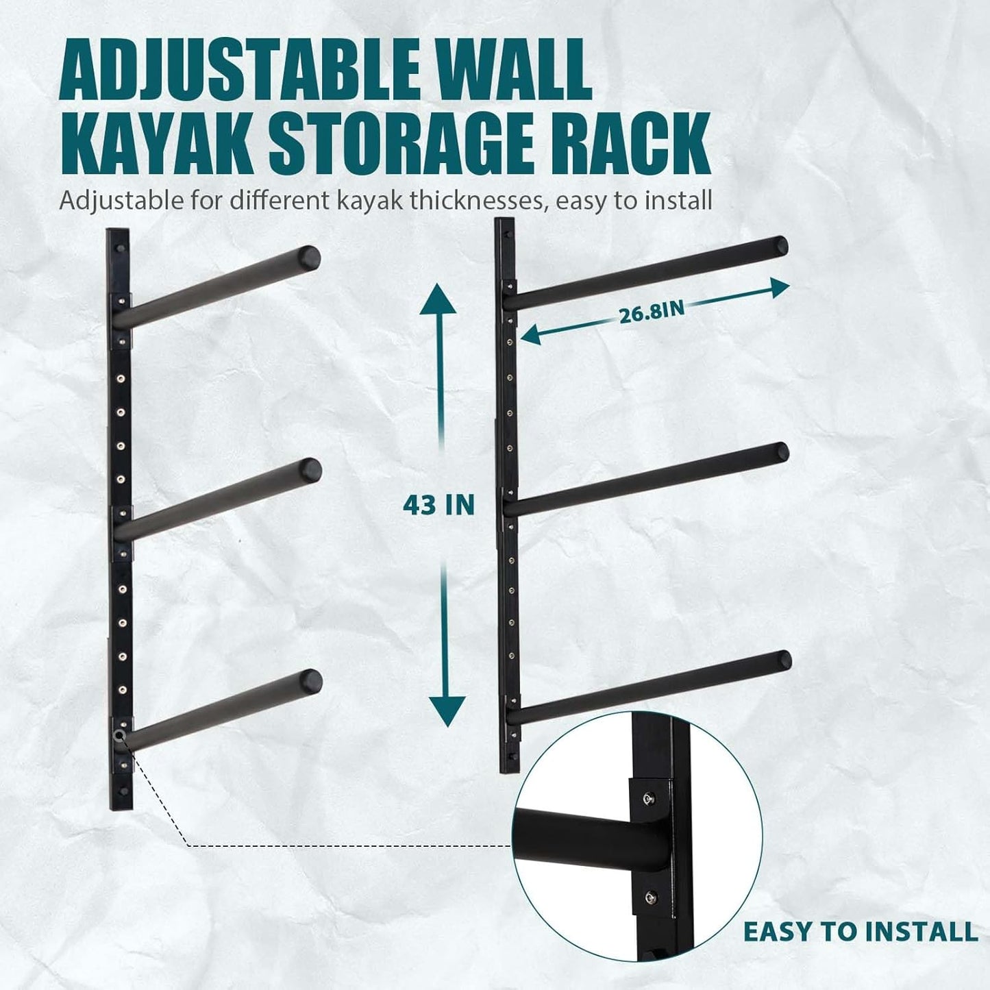 Kayak Storage Rack, Adjustable Wall Mount Kayak Racks for Garage and Outdoor Storage, Heavy Duty Weight Capacity, 2 Level / 3 Level / 4 Level