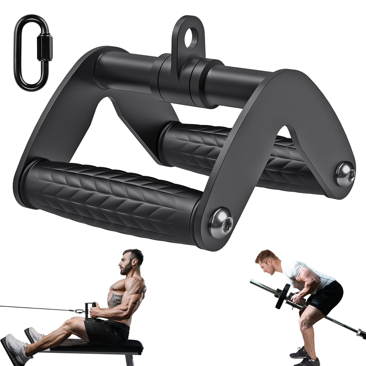 SELEWARE Double D Row Handle Cable Attachment, Rotating V Handle with Non-Slip Rubber Grip, LAT Pull Down Handle for Weight Workout