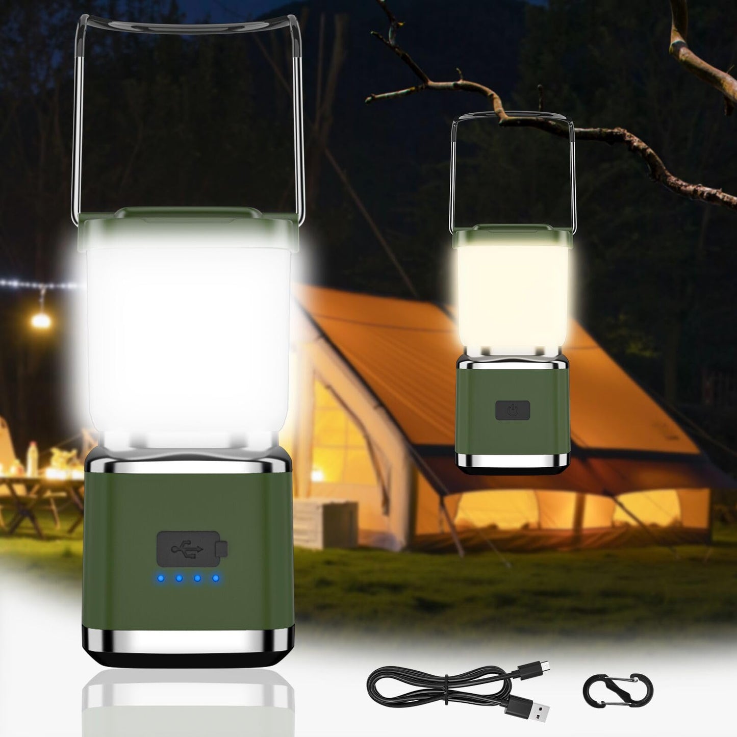 LED Camping Lantern, High Lumens Camping Light Rechargeable with 4 Light Modes, Waterproof, Camping Essentials, Mini Lantern Flashlight for Camping, Hurricane, Emergency, Hiking, Power Outages, 4pc