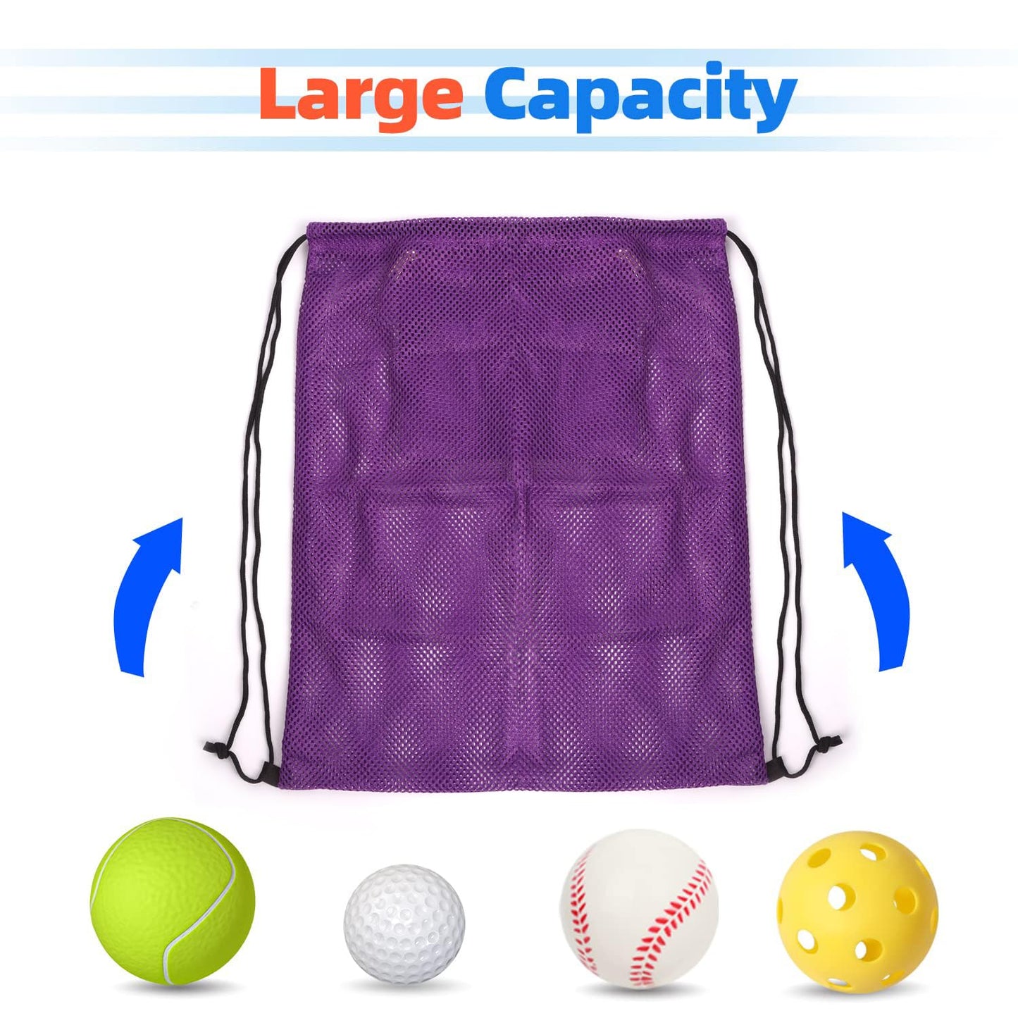 GSE Games & Sports Expert 19"x15" Purple Mesh Backpack Bag. Mesh Drawstring Sports Equipment Sackpack for Gym Gear, Swimming, Toys, Baseballs/Softballs, Pickleballs
