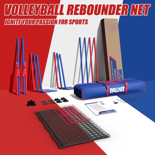 BALLNET Professional Volleyball Rebounder Net,Volleyball Net Size 7×4FT,with 5-Speed Adjustable Angle Volleyball Training Equipment,Anti-Slip Base Design,Improve Volleying,Bumping,Spiking Skills